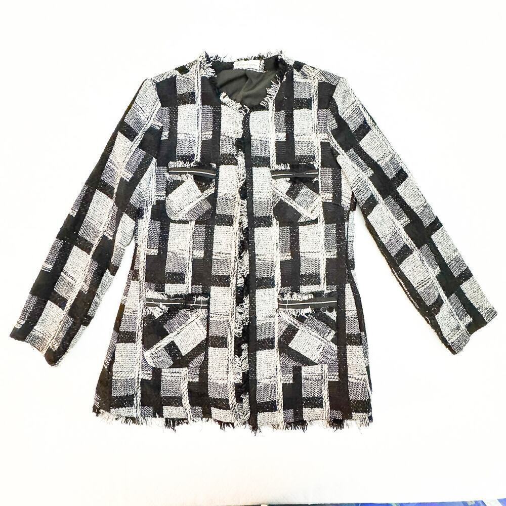 Lauren Elliott Tweed Fringe Hem Blazer Black and White SIze 8